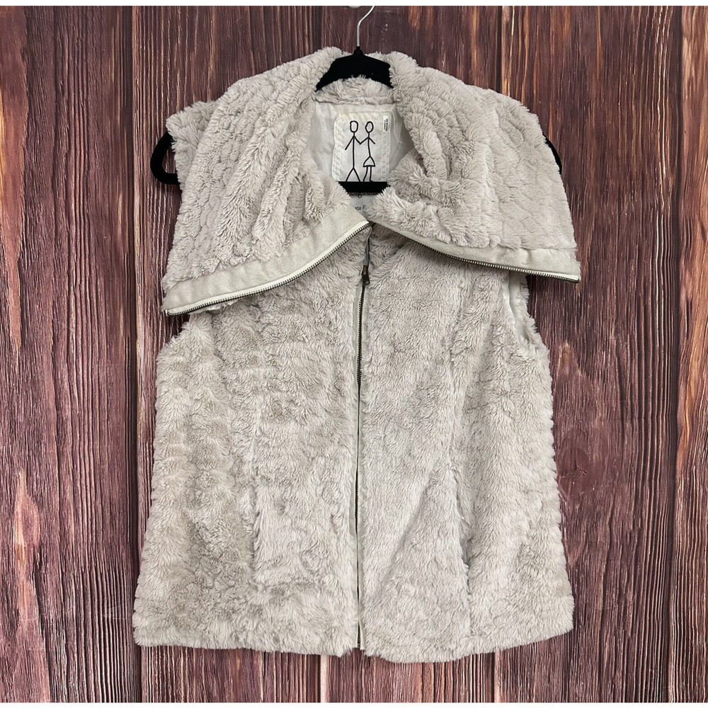 Pete & Greta Johnny Was Faux Fur Vest Cream Full Zip Womens Size Small